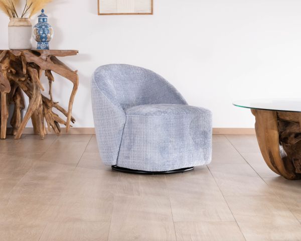 Chauffeuse tournante design épuré en tissu bleu glacier "Marylin"