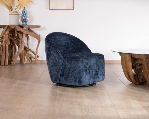 Petit fauteuil d'appoint design épuré en tissu bleu nuit "Marylin" pivotant 360°