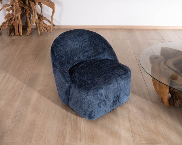 Petit fauteuil d'appoint design épuré en tissu bleu nuit "Marylin" pivotant 360°