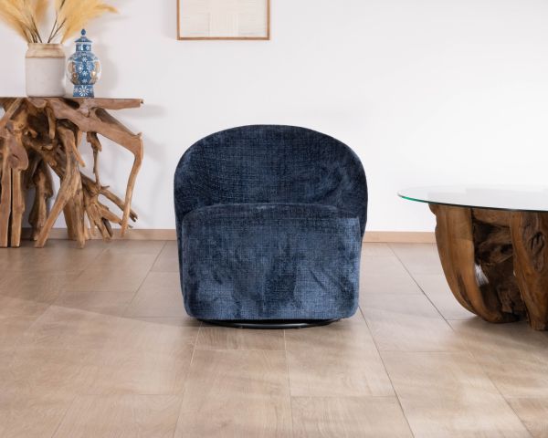 Petit fauteuil d'appoint design épuré en tissu bleu nuit "Marylin" pivotant 360°