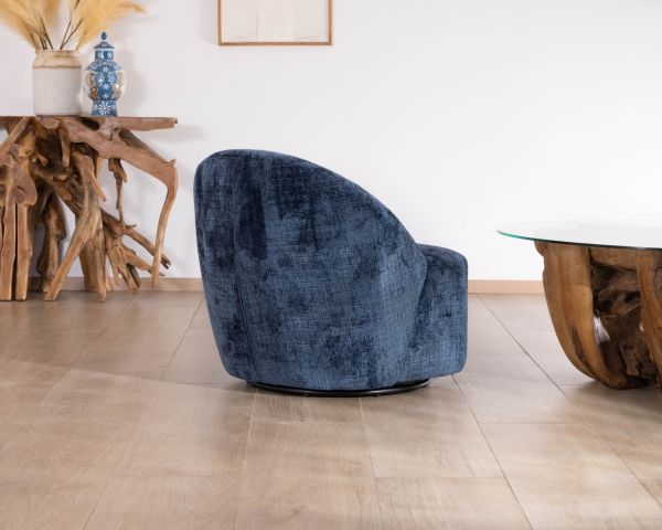 Petit fauteuil d'appoint design épuré en tissu bleu nuit "Marylin" pivotant 360°