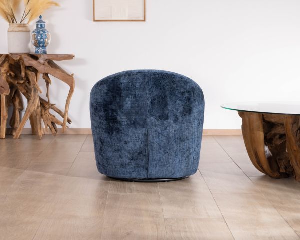 Petit fauteuil d'appoint design épuré en tissu bleu nuit "Marylin" pivotant 360°