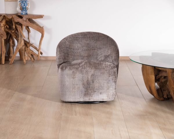 Petit fauteuil pivotant esprit chauffeuse contemporaine en tissu bouclette gris cendré "Marylin"