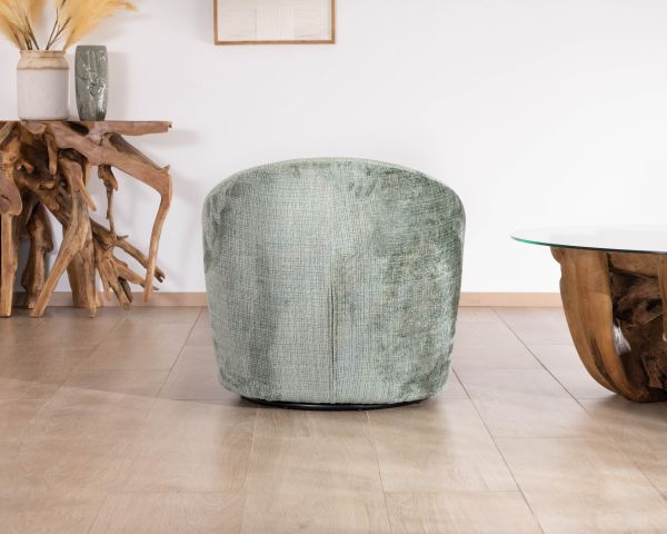 Chauffeuse pivotante en tissu bouclette soyeux vert sauge "Marylin"