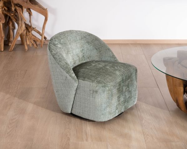Chauffeuse pivotante en tissu bouclette soyeux vert sauge "Marylin"