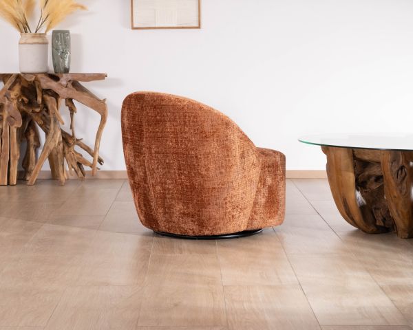 Chauffeuse design et cosy en tissu bouclette coloris terre de sienne "Marylin" pied rotatif 360°