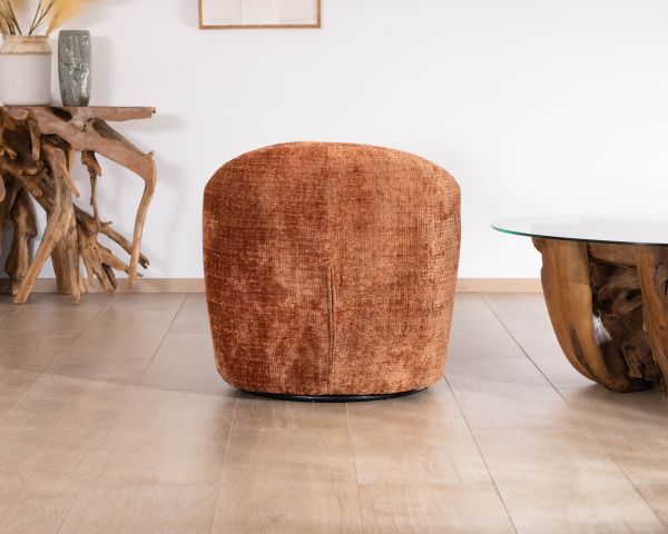 Chauffeuse design et cosy en tissu bouclette coloris terre de sienne "Marylin" pied rotatif 360°