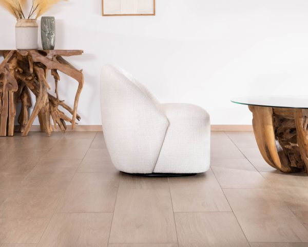 Chauffeuse pivotante 360° design épuré en tissu blanc "Marylin"