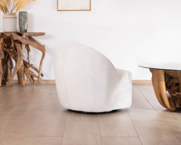 Chauffeuse pivotante 360° design épuré en tissu blanc "Marylin"