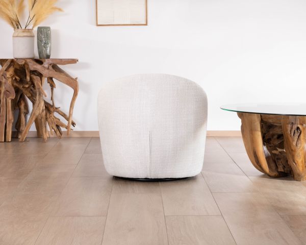 Chauffeuse pivotante 360° design épuré en tissu blanc "Marylin"