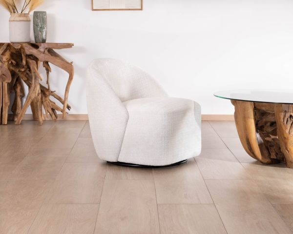 Chauffeuse pivotante 360° design épuré en tissu blanc "Marylin"