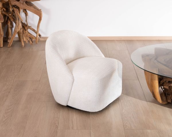 Chauffeuse pivotante 360° design épuré en tissu blanc "Marylin"