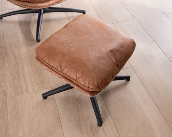 Fauteuil pivotant esprit rétro avec pouf en tissu microfibre coloris havane "Branson"