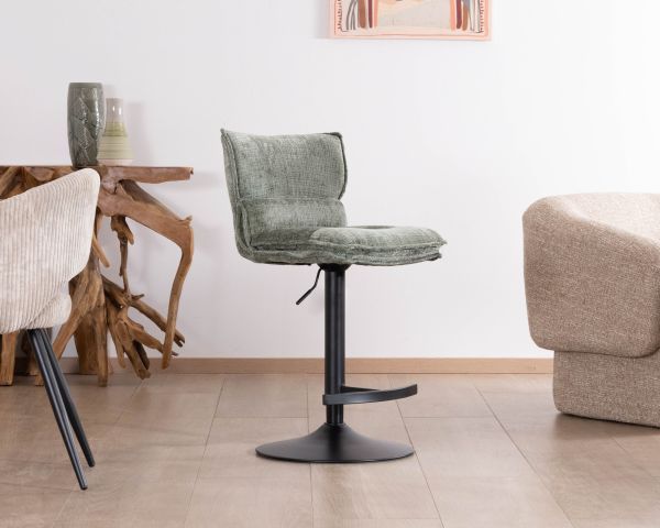 Lot de 2 chaises hautes réglables en hauteur "Topley" confort matelassé en velours vert sauge