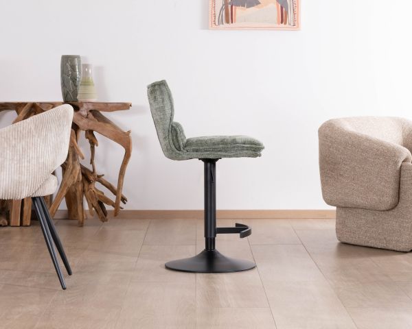 Lot de 2 chaises hautes réglables en hauteur "Topley" confort matelassé en velours vert sauge