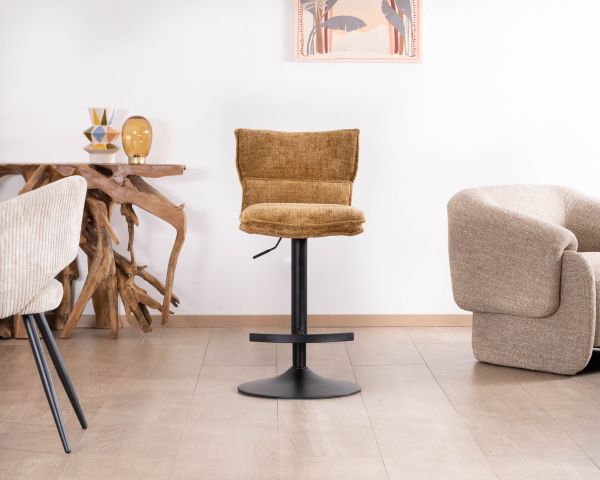 Lot de 2 chaises hautes en tissu moutarde "Topley" assise réglable en hauteur