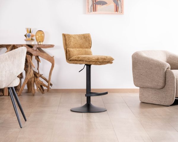 Lot de 2 chaises hautes en tissu moutarde "Topley" assise réglable en hauteur
