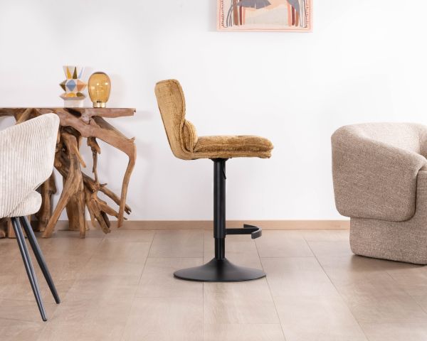 Lot de 2 chaises hautes en tissu moutarde "Topley" assise réglable en hauteur