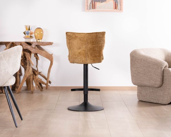 Lot de 2 chaises hautes en tissu moutarde "Topley" assise réglable en hauteur