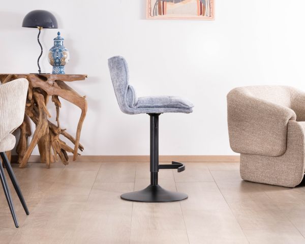 Lot de 2 chaises de bar matelassées réglables en hauteur "Topley" tissu gris bleuté