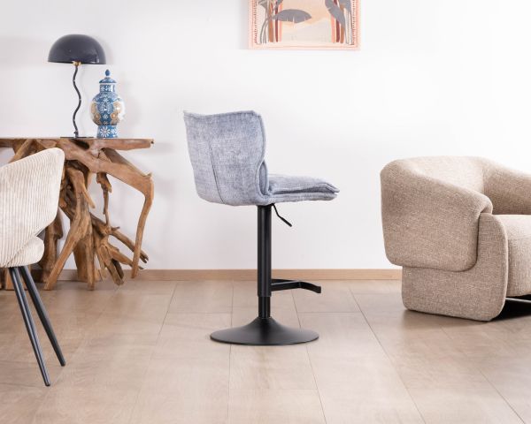 Lot de 2 chaises de bar matelassées réglables en hauteur "Topley" tissu gris bleuté