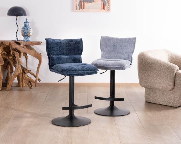 Lot de 2 chaises hautes matelassées réglables en hauteur "Topley" tissu coloris bleu nuit