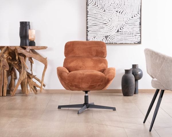 Fauteuil tournant 360° en velours côtelé terracotta "Bissett"