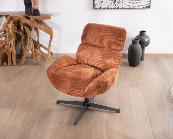 Fauteuil tournant 360° en velours côtelé terracotta "Bissett"