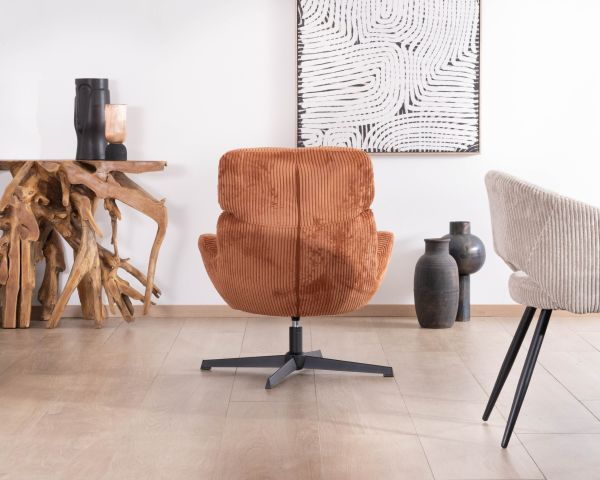 Fauteuil tournant 360° en velours côtelé terracotta "Bissett"