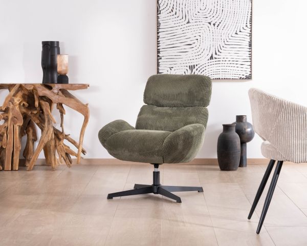 Fauteuil ultra confort tournant 360° en velours côtelé vert doux "Bissett"