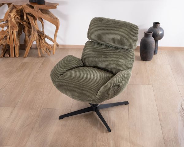 Fauteuil ultra confort tournant 360° en velours côtelé vert doux "Bissett"