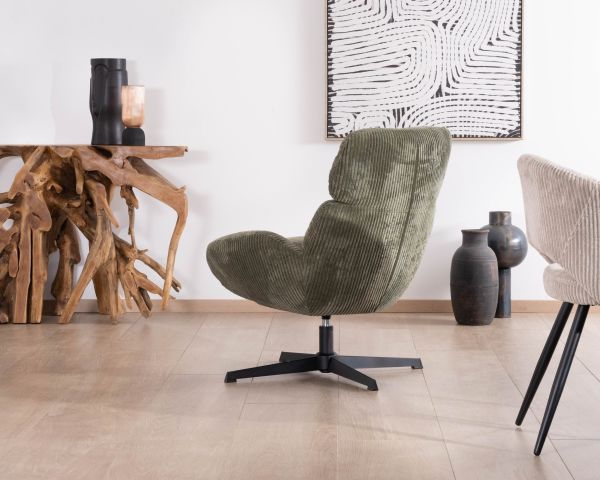 Fauteuil ultra confort tournant 360° en velours côtelé vert doux "Bissett"