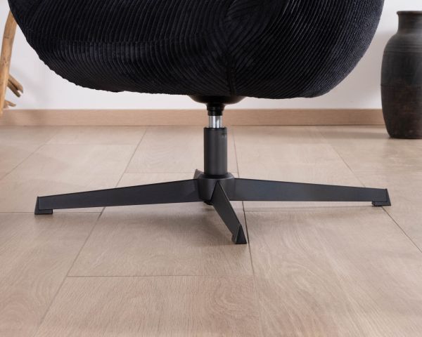 Fauteuil relax tournant 360° en velours côtelé noir "Bissett"
