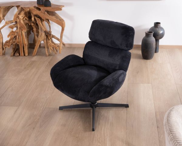 Fauteuil relax tournant 360° en velours côtelé noir "Bissett"