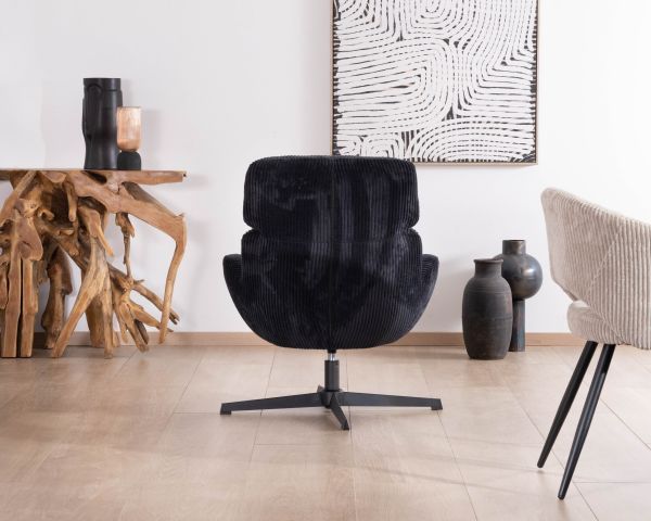 Fauteuil relax tournant 360° en velours côtelé noir "Bissett"