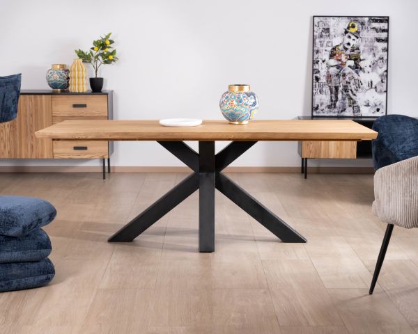 Table à manger en frêne massif et pied étoile métal noir "Sydney" 2m