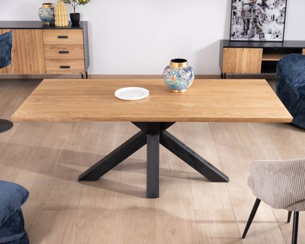 Table à manger en frêne massif et pied étoile métal noir "Sydney" 2m