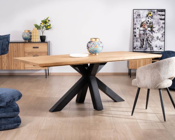 Table à manger en frêne massif et pied étoile métal noir "Sydney" 2m