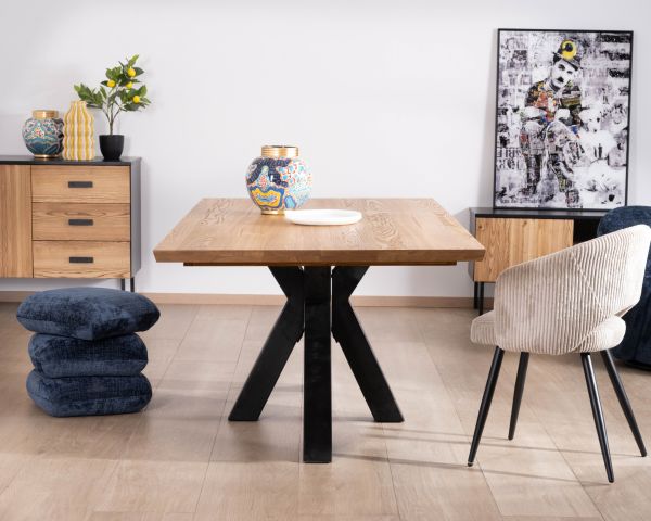 Table à manger en frêne massif et pied étoile métal noir "Sydney" 2m