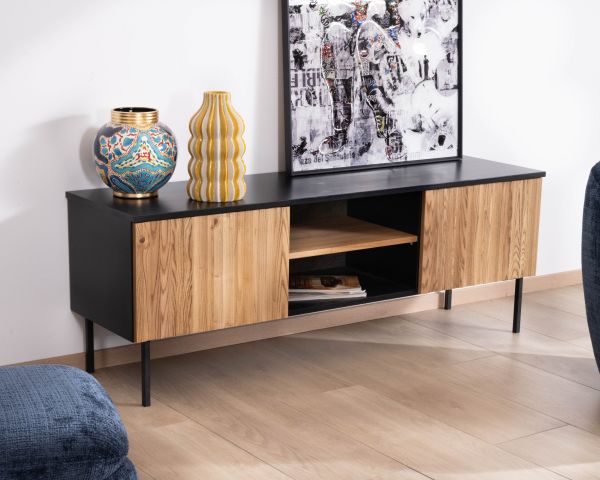 Banc TV 160 cm deux portes en frêne massif huilé "Sydney"