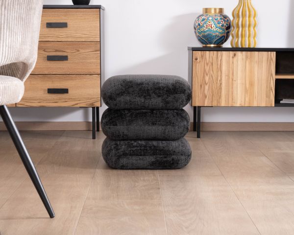 Pouf « Flow » tournant à trois niveaux en tissu tramé gris anthracite au toucher doux