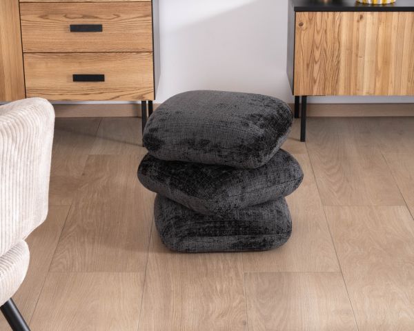 Pouf « Flow » tournant à trois niveaux en tissu tramé gris anthracite au toucher doux