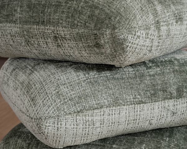 Pouf tournant esprit zen et contemporain en tissu tramé vert sauge « Flow »