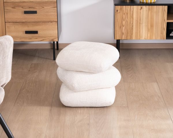 Pouf pivotant « Flow » style contemporain en tissu tramé écru à reflets soyeux