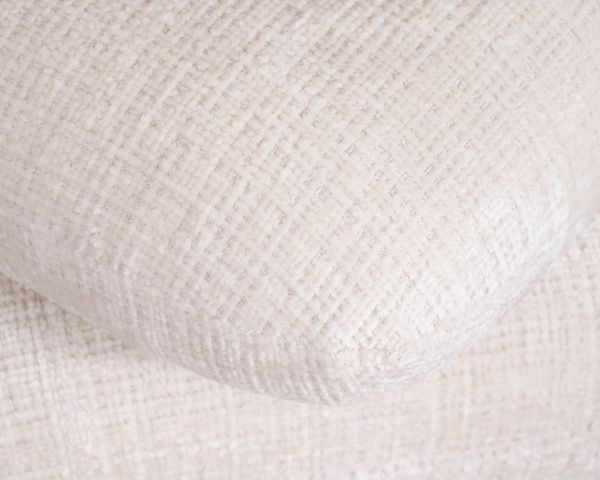 Pouf pivotant « Flow » style contemporain en tissu tramé écru à reflets soyeux