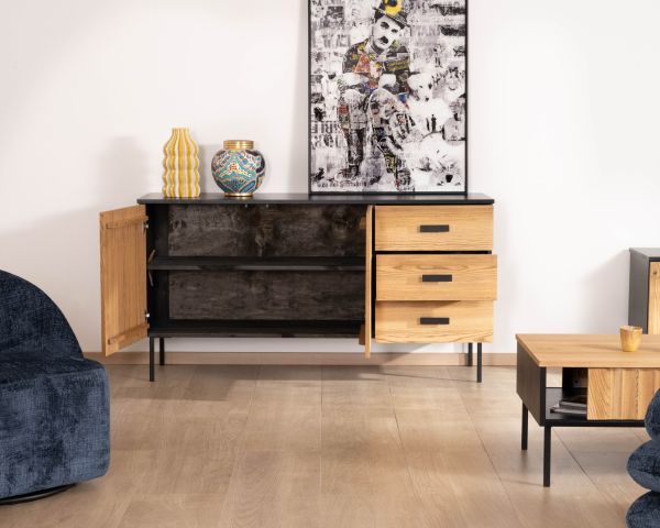 Buffet en frêne massif style newtro "Sydney" 160 cm