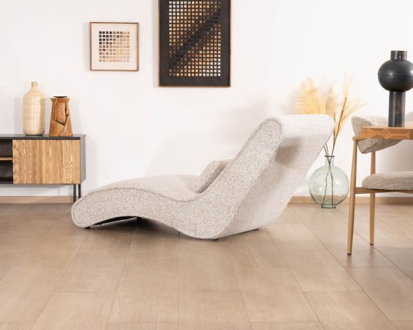 Chaise longue d'intérieur design en tissu tramé blanc cassé "Syltan"