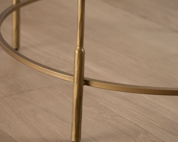 Table basse ronde 90 cm en laiton doré et plateau verre "Gilt Antique" style contemporain chic