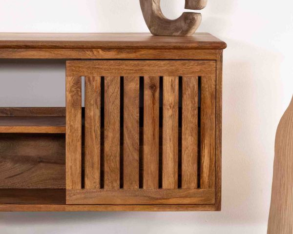 Meuble sous vasque à suspendre 90 cm "Bulle" en manguier foncé