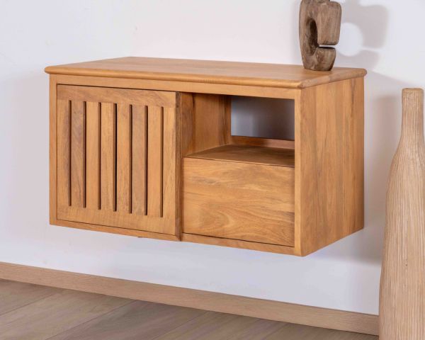 Meuble sous vasque à suspendre 90 cm "Bulle" en manguier teinte chêne clair